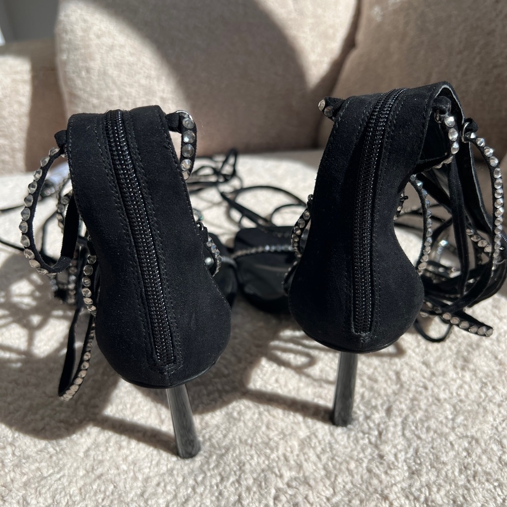 Brand New Steve Madden Black Strappy Heels with Rhinestones - Picture 6 of 7